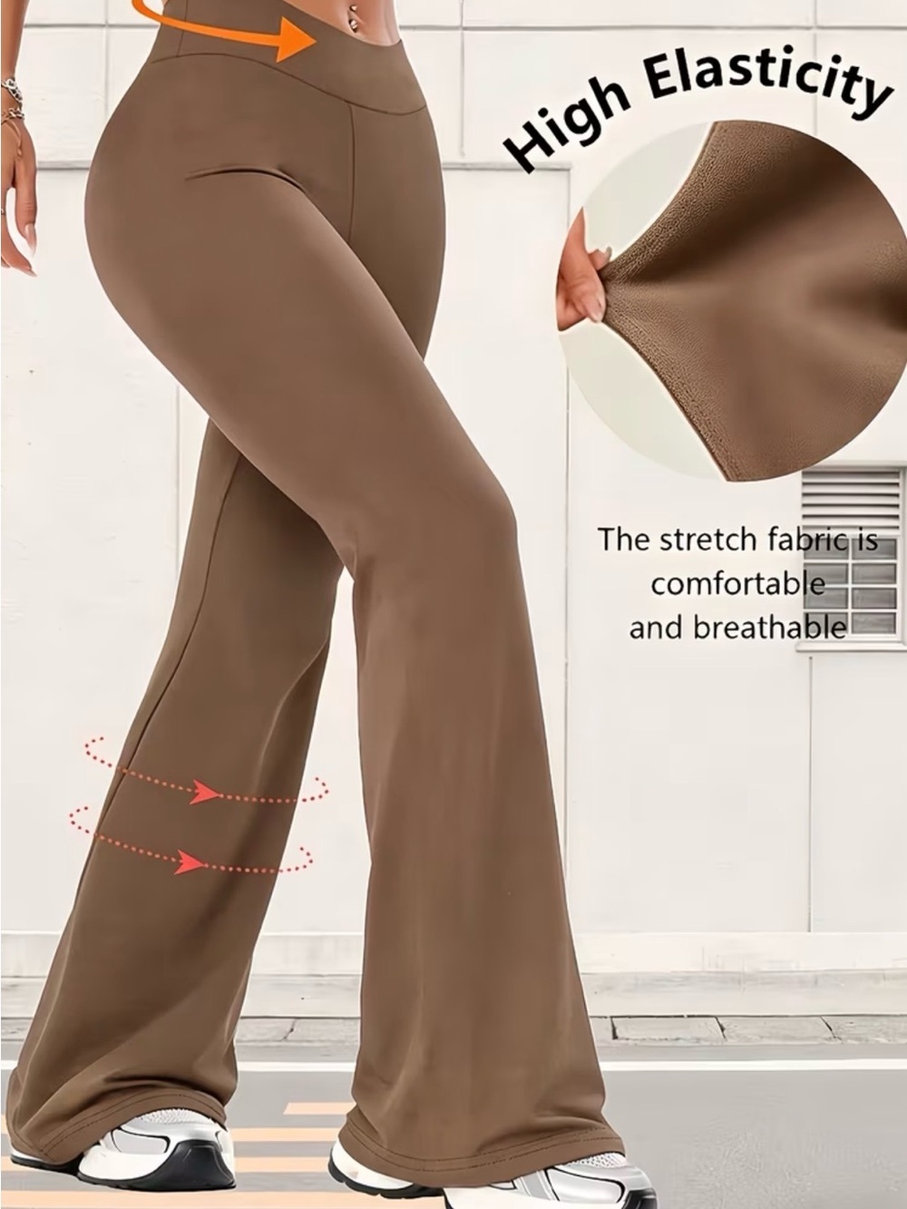 High-Waist Stretch Flare Pants - Brown